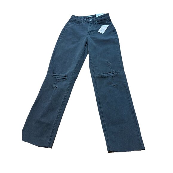 Super-High Rise Distressed Slim Straight RawJeans - Wild Fable - Black Wash 0/27 - Picture 2 of 9